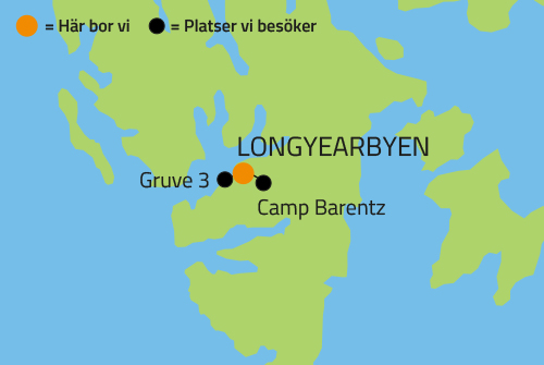 Geografisk karta över Longyearbyen och Svalbard i Norge.